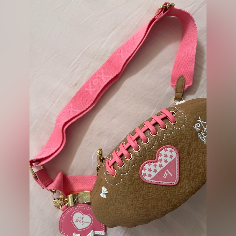 Betsey Johnson Pink and Brown Game Day Coquette Football Crossbody Bag - Picture 7 of 7